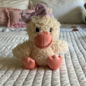 Adorable Cream and Pink Stuffed Duck with Bow